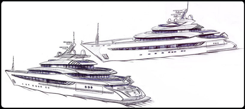 mega yacht drawing