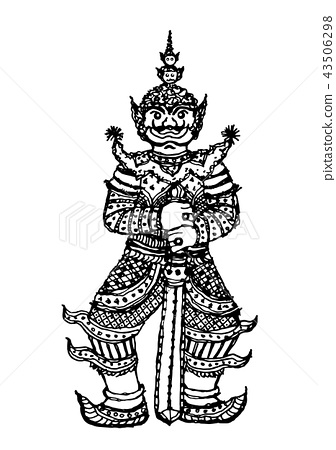 336x450 Thai Giant Yak Traditional Vector Hand Drawing - Yak Sketch