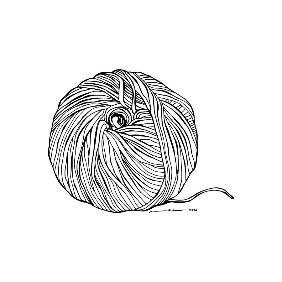 900x900 Yarn Ball Drawing By Karl Addison - Yarn Sketch