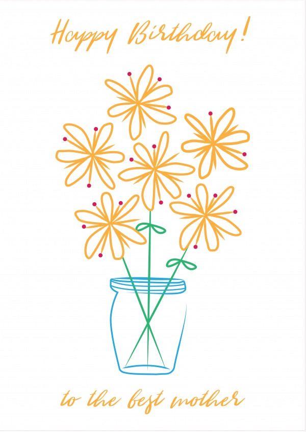 600x846 Yellow Flower Sketch Birthday Cards Send Real Postcards Online - Yellow Flower Sketch