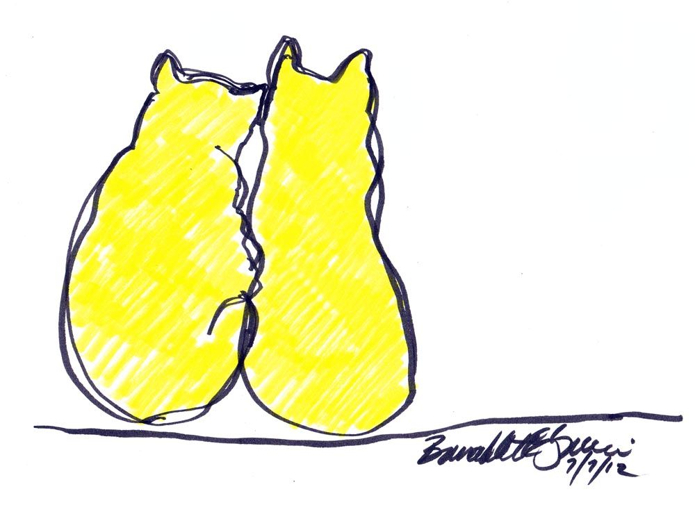 1000x727 Daily Sketch Three Orange Cats Waiting For Dinner Cats - Yellow Sketch