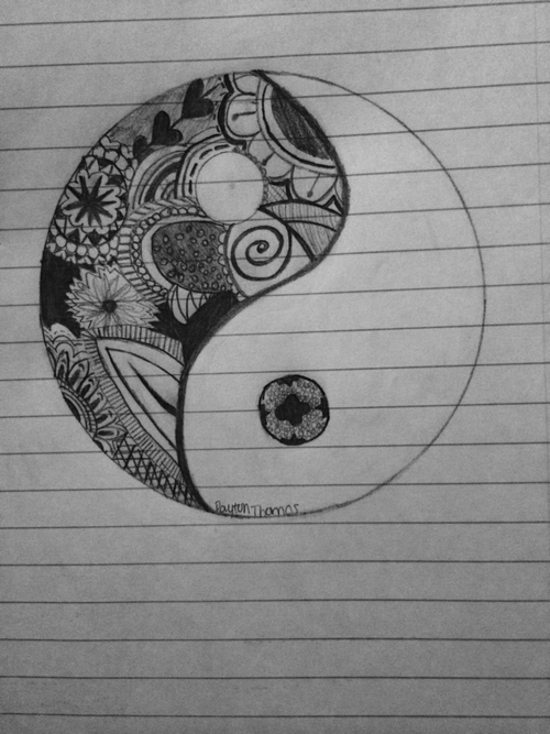 500x667 Ying Yang Flower Drawing Discovered By Payt On We Heart It - Ying Yang Sketch