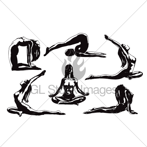 500x500 Sketch Yoga Poses Gl Stock Images - Yoga Pose Sketch
