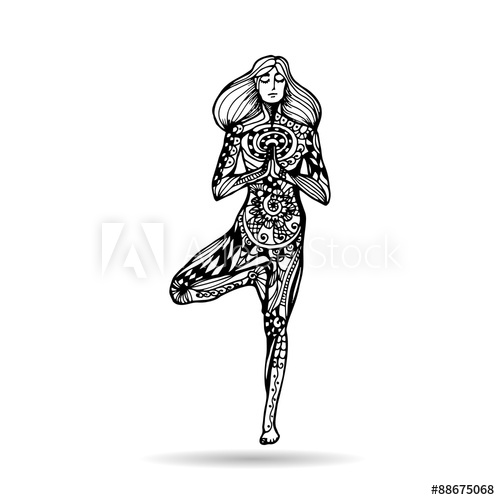 500x500 Vector Yoga Illustration In Zentangle Style. Girl In Yoga Pose As - Yoga Pose Sketch