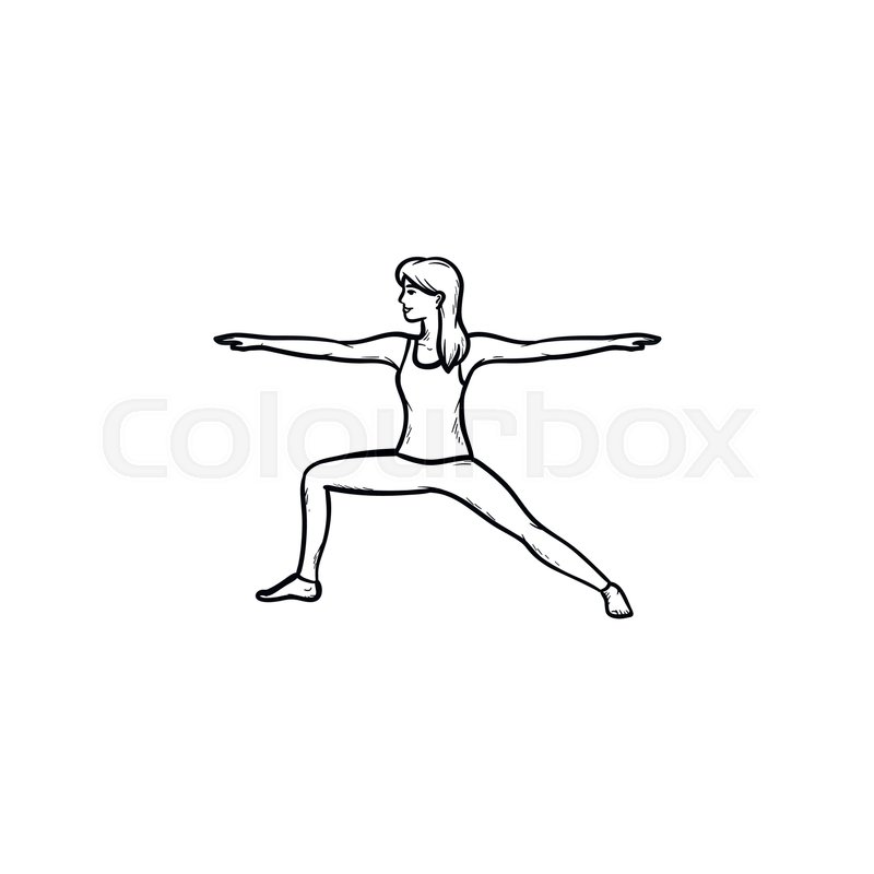800x800 Woman Doing Yoga In Warrior Pose Hand Drawn Outline Doodle Icon - Yoga Pose Sketch