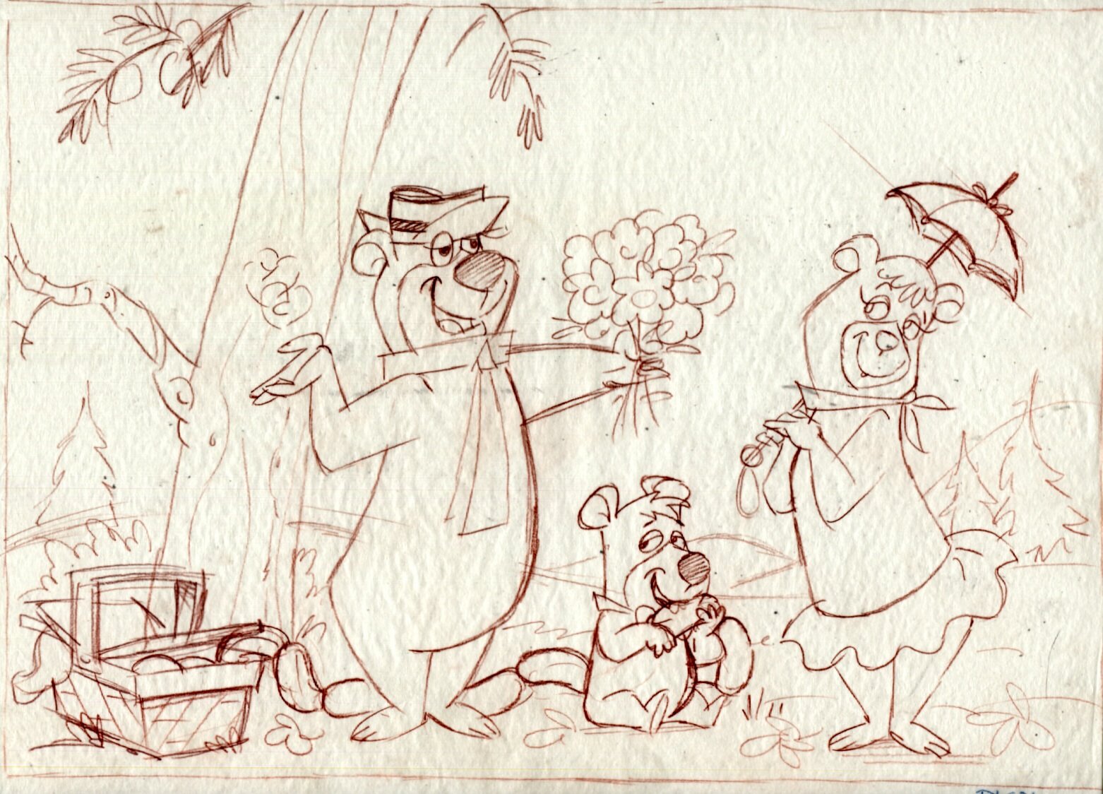 1562x1124 Yogi, Cindy Amp Booboo Layout Drawing - Yogi Bear Sketch
