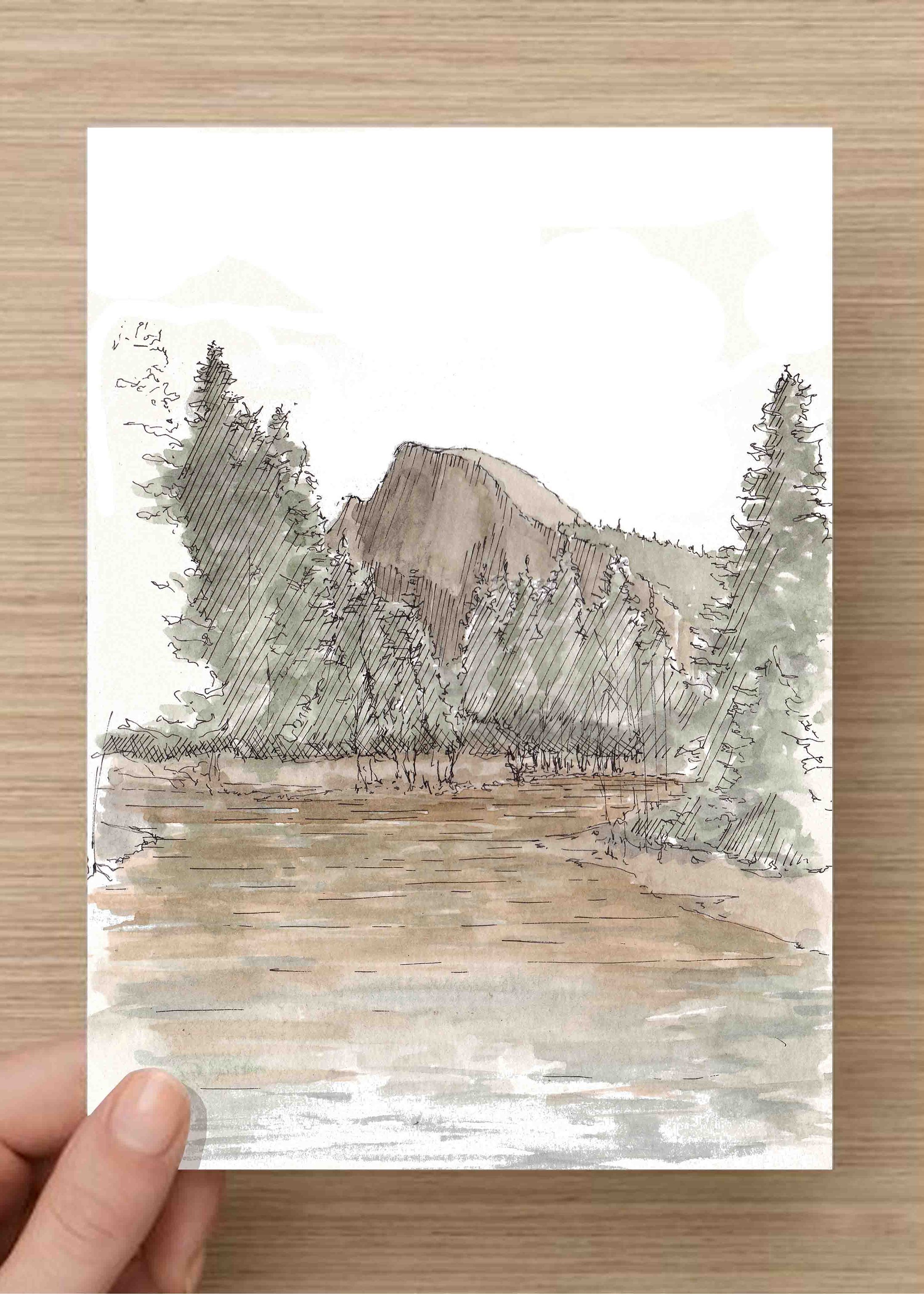 2143x3000 Watercolor Painting Of Half Dome And River In Yosemite Valley - Yosemite Sketch