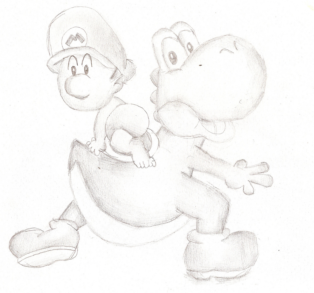 1024x955 Mario And Yoshi Sketch Blue Cloud3000 - Yoshi Sketch