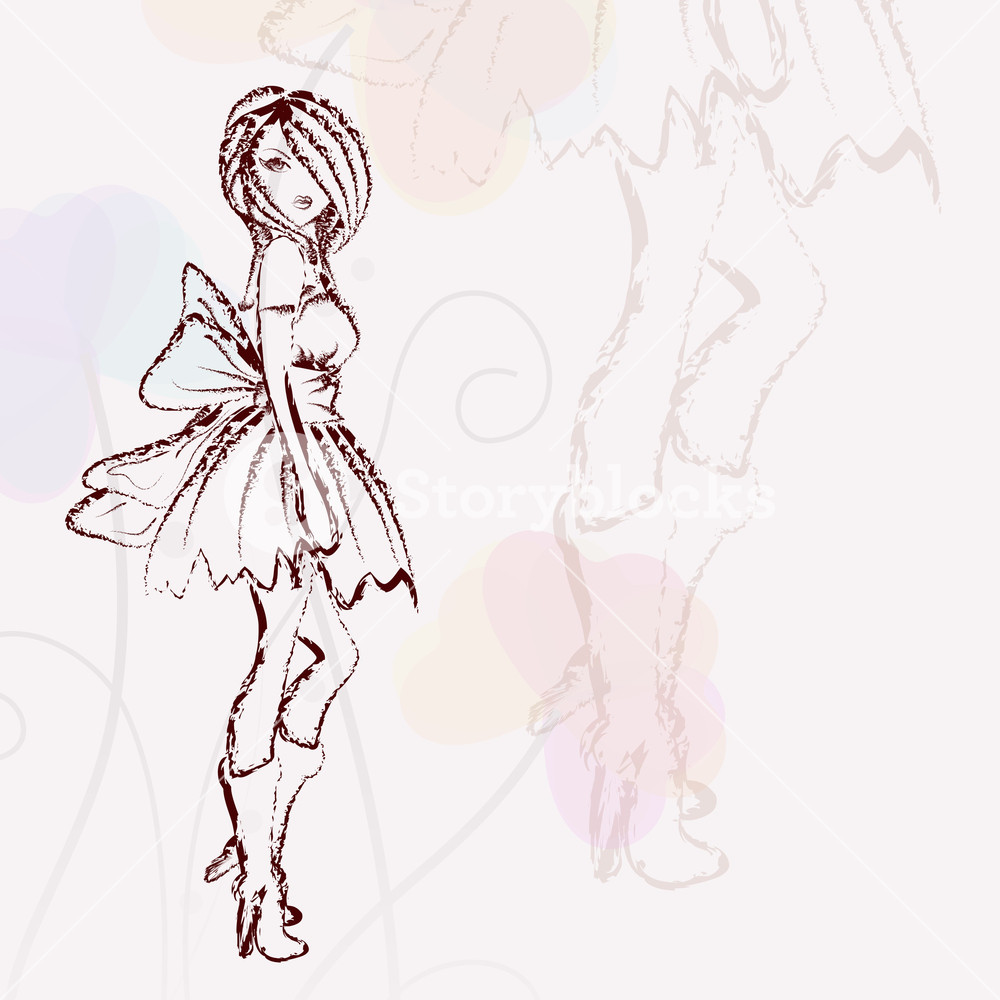 1000x1000 Sketch Of Stylish Young Girl On Abstract Background Royalty Free - Young Girl Sketch
