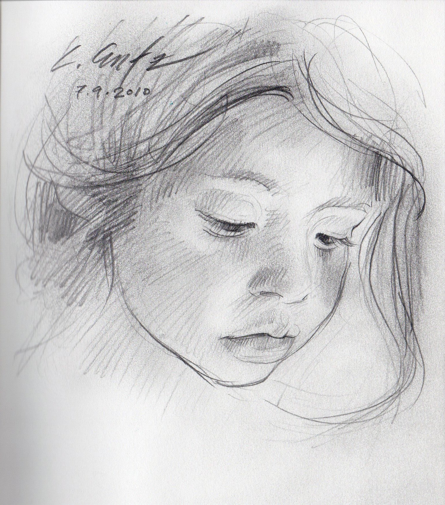 1556x1768 Sketch Of A Young Girl Loren Entz Studio - Young Girl Sketch
