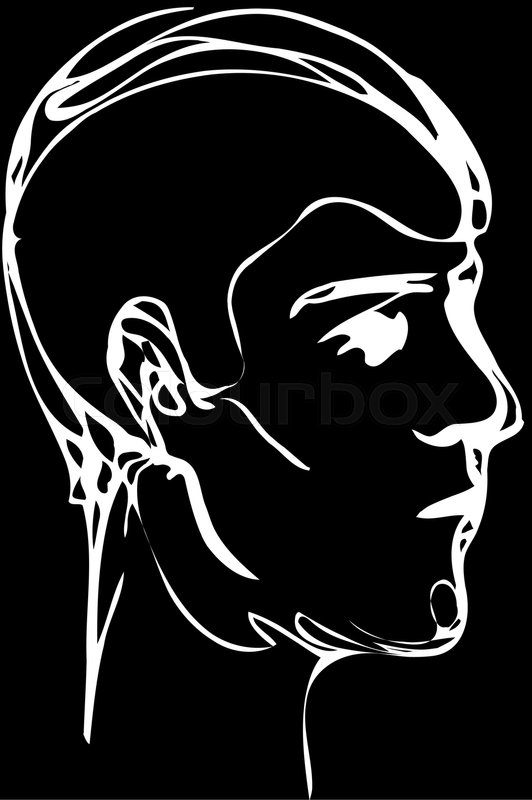 532x800 Black And White Vector Sketch Of A Young Man Profile Stock - Young Man Sketch