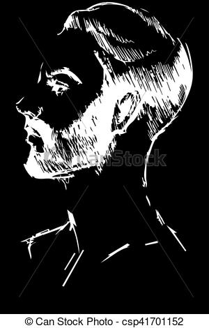 300x470 Black And White Vector Sketch Of A Young Man With A Beard In Profile. - Young Man Sketch