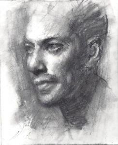 244x300 Male Portrait Original Charcoal Drawing Young Man Figurative Chalk - Young Man Sketch