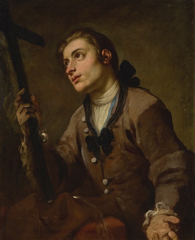 382x470 Sketch Of A Young Man, Half Length, Holding A Cross By Italian - Young Man Sketch