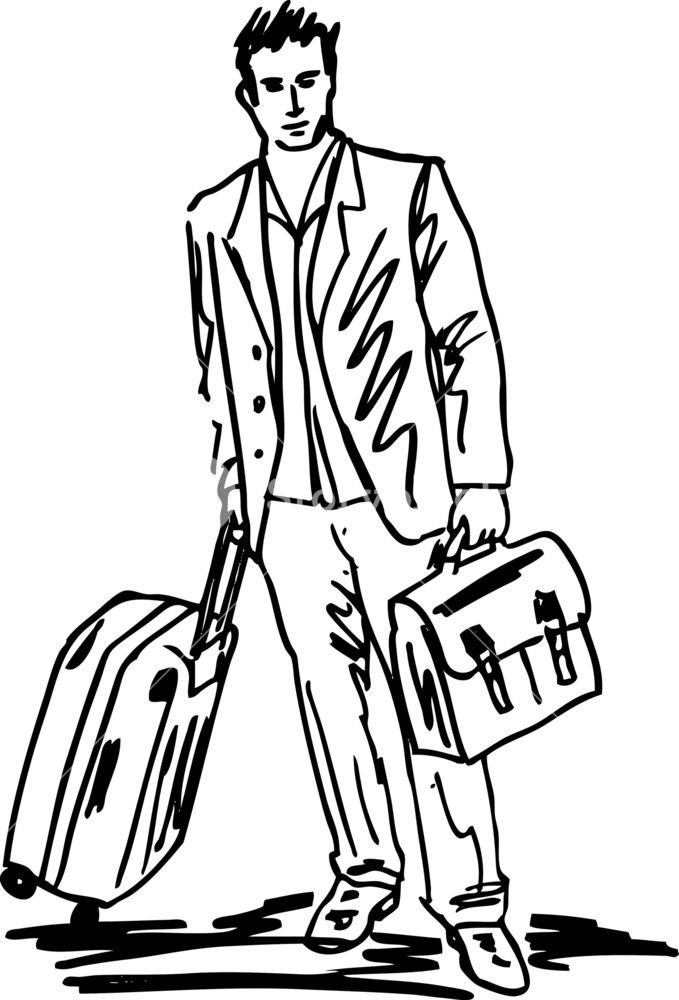679x1000 Sketch Of A Successful Young Business Man With Travel Bag. Vector - Young Man Sketch