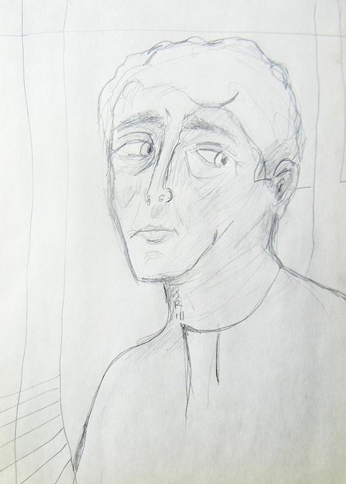 500x700 Wary Young Man Simple Sketch Greeting Card For Sale By Judith Redman - Young Man Sketch