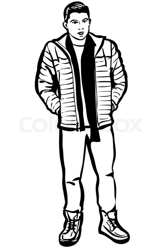 533x800 Black And White Vector Sketch Of A Young Man In A Jacket And A - Young Man Sketch