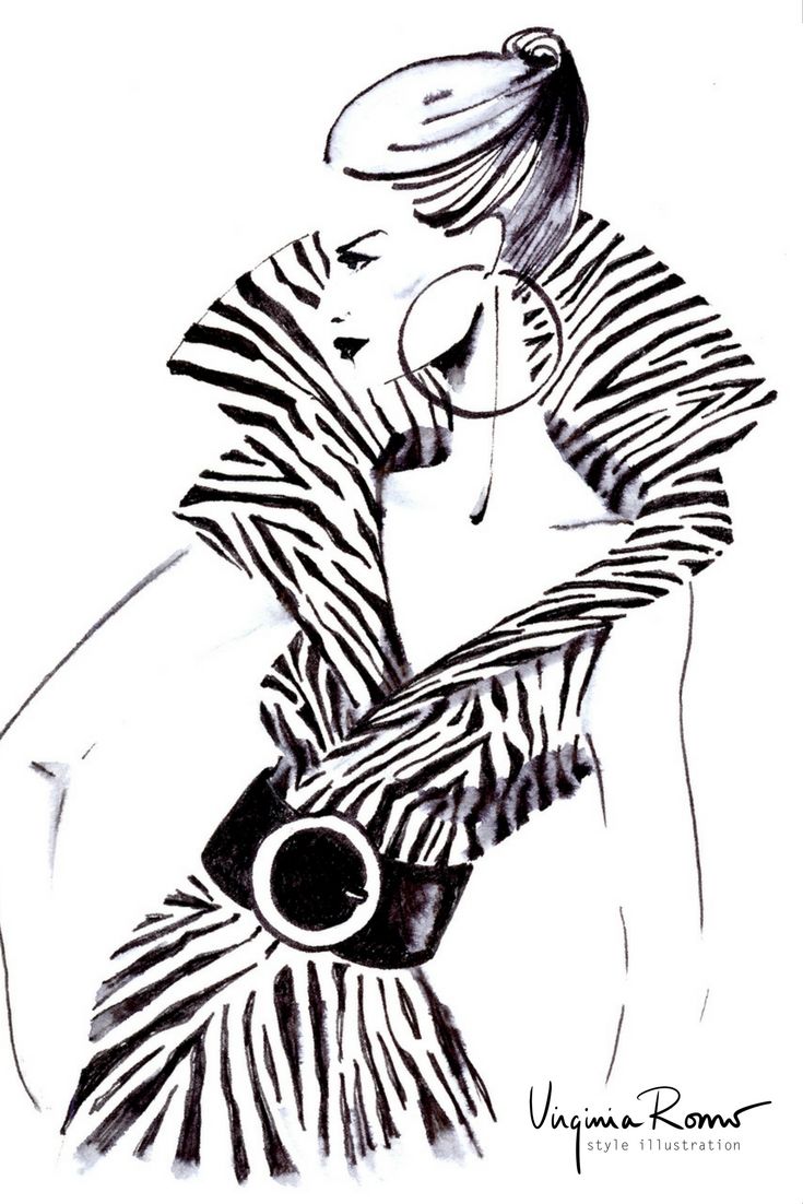 735x1102 Fashion Sketch By Virginia Romo . Zebra Print, Woman, Big Black - Zebra Print Sketch