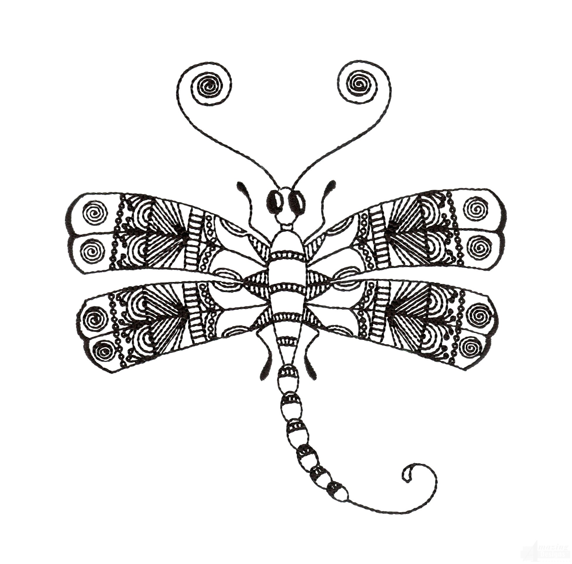 1952x1926 Dragonfly 4 Zen Garden Sketch Embroidery Design - Zen Garden Sketch