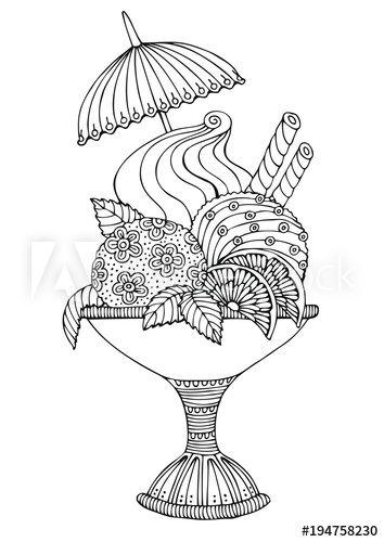 354x500 Sundae. Hand Drawn Picture. Sketch For Anti Stress Adult Coloring - Zen Sketch