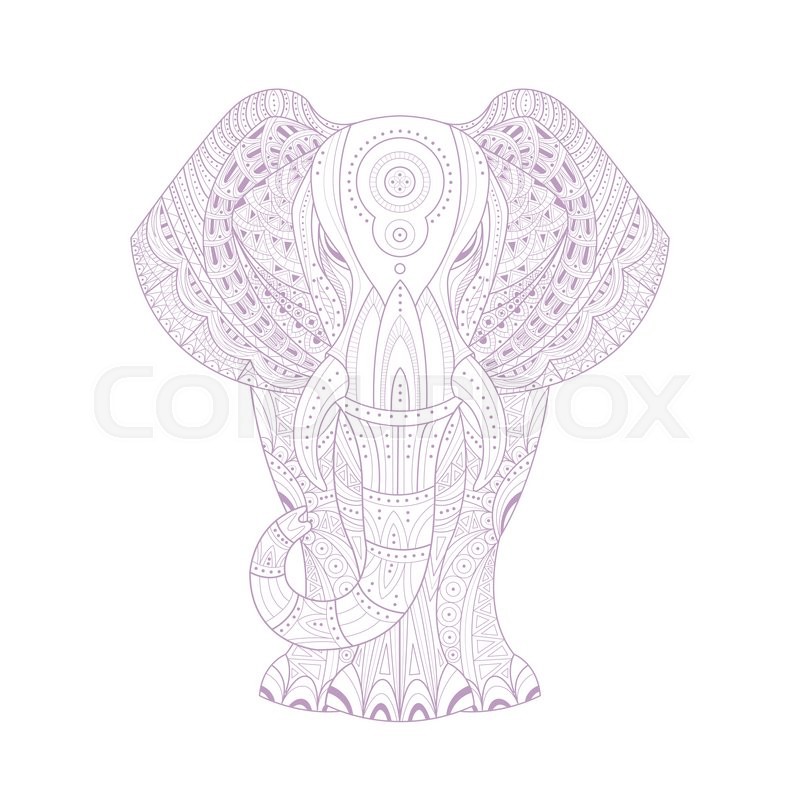 800x800 Elephant Stylised Doodle Zen Coloring Book - Zen Sketch