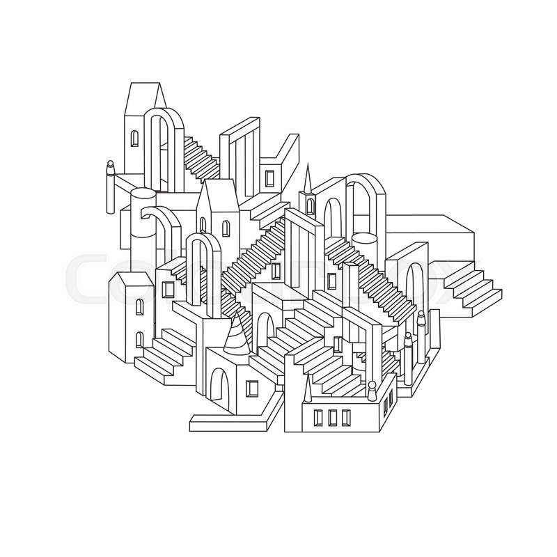 800x800 Hand Drawn Doodle Outline City In Shape Of Labyrinth Houses, Walls - Zen Sketch