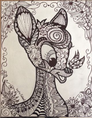 320x410 Zentangle Doodle Bambi Abstract Drawing By Erzanightwalker Art - Zentangle Sketches