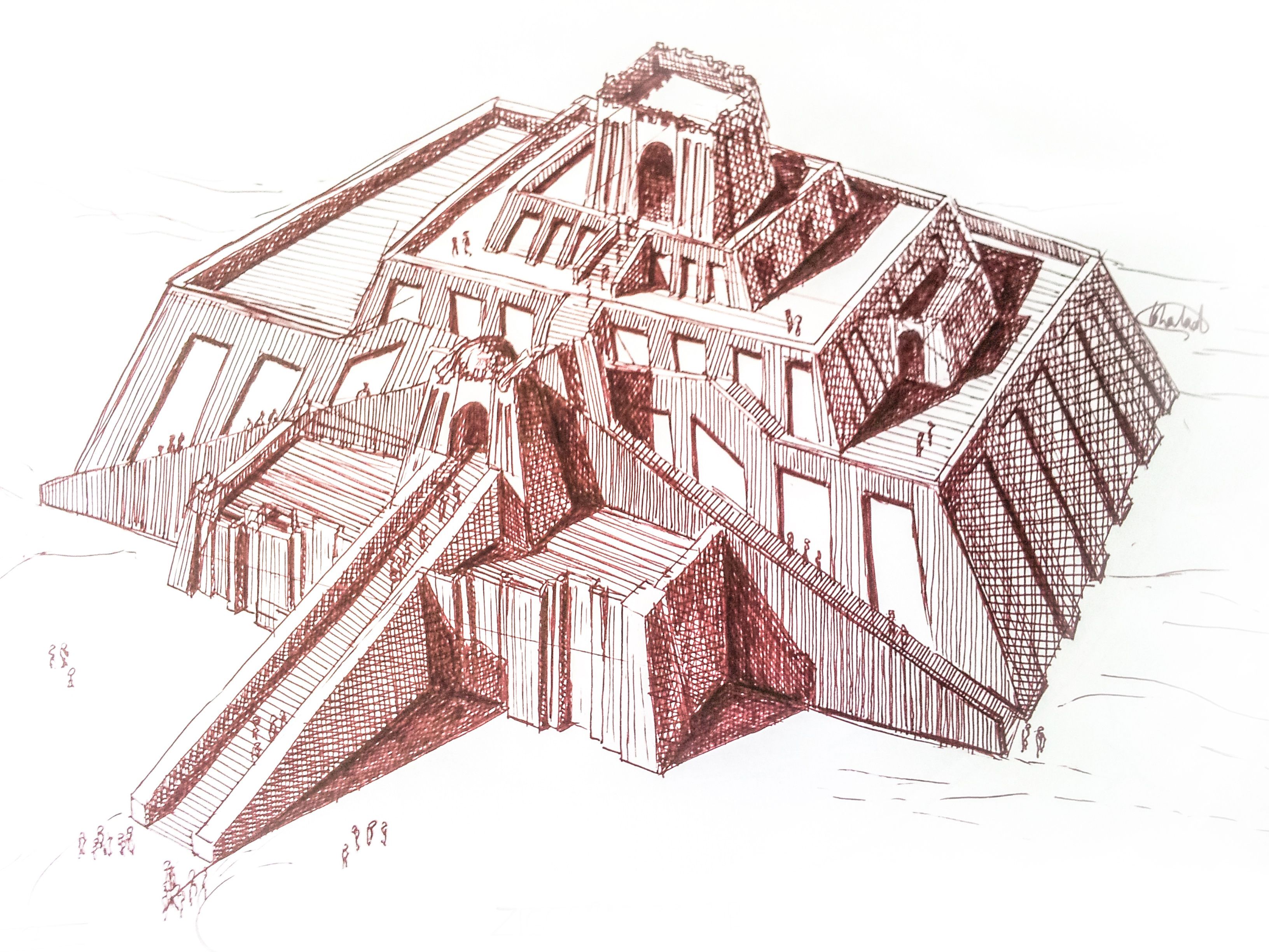 3264x2448 Ziggurat Of Ur, Ancient Architecture Sketches Khaled Almusa - Ziggurat Sketch