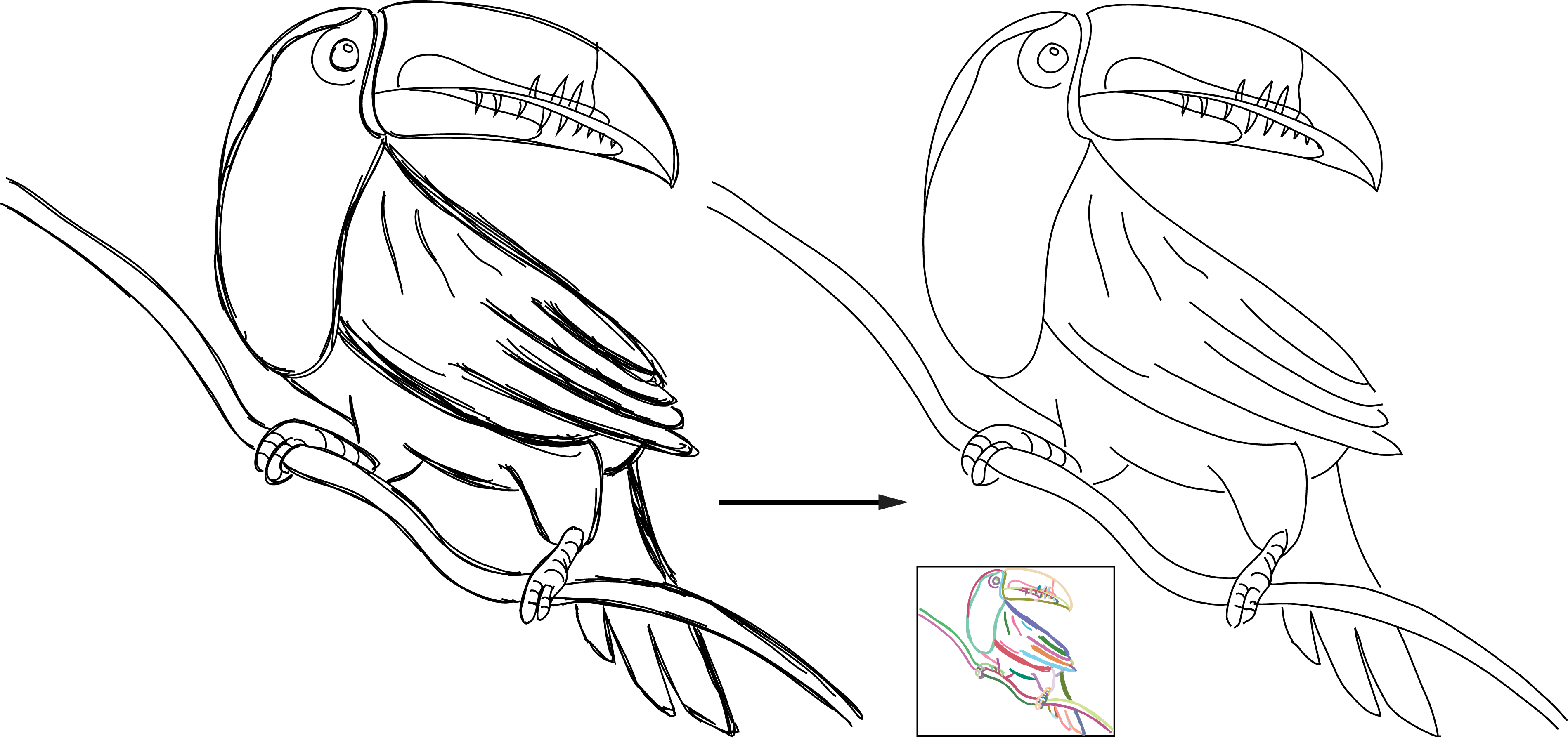 3799x1789 Strokeaggregator Consolidating Raw Sketches Into Artist Intended - Zip Line Sketch