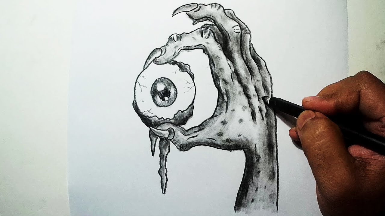1280x720 How To Draw A Zombie Hand Holding An Eyeball Charcoal Drawing - Zombie Face Sketch