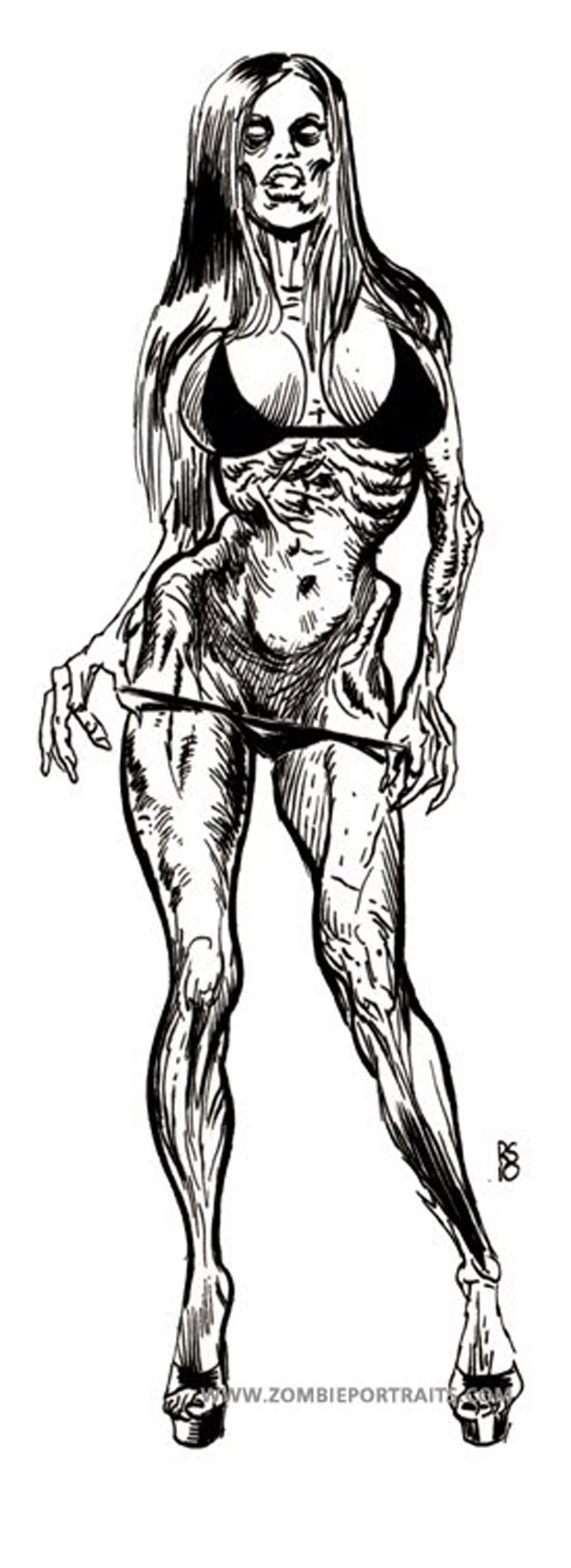 600x1647 Pin Up Zombie Girls - Zombie Girl Sketch