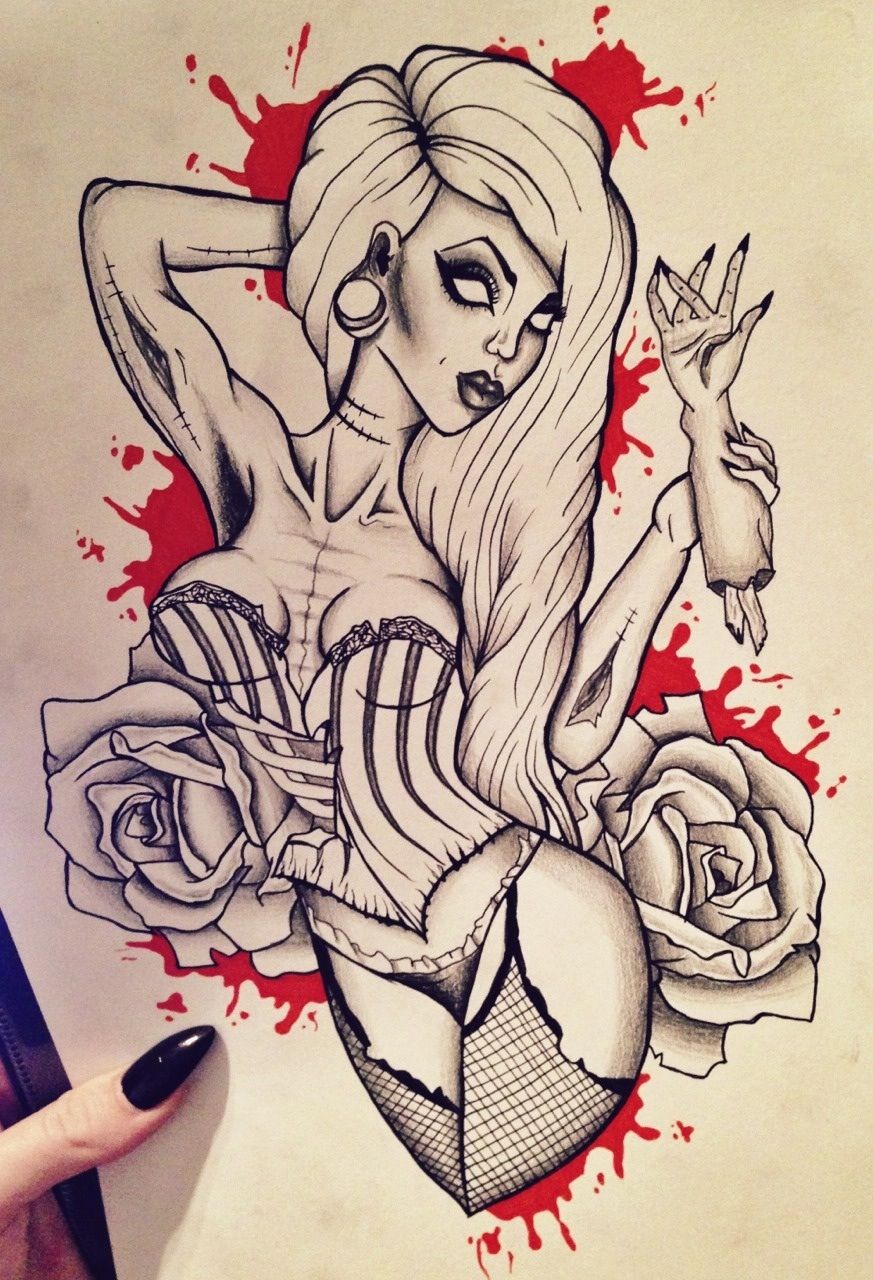 873x1280 Tattoo Sketch. Zombie Girl Art Zombie Girl - Zombie Girl Sketch