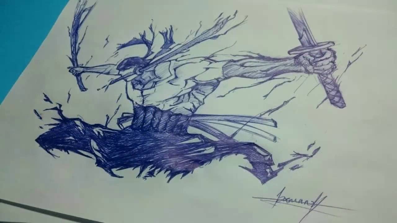 1280x720 Roronoa Zoro Ball Pen Sketch - Zoro Sketch
