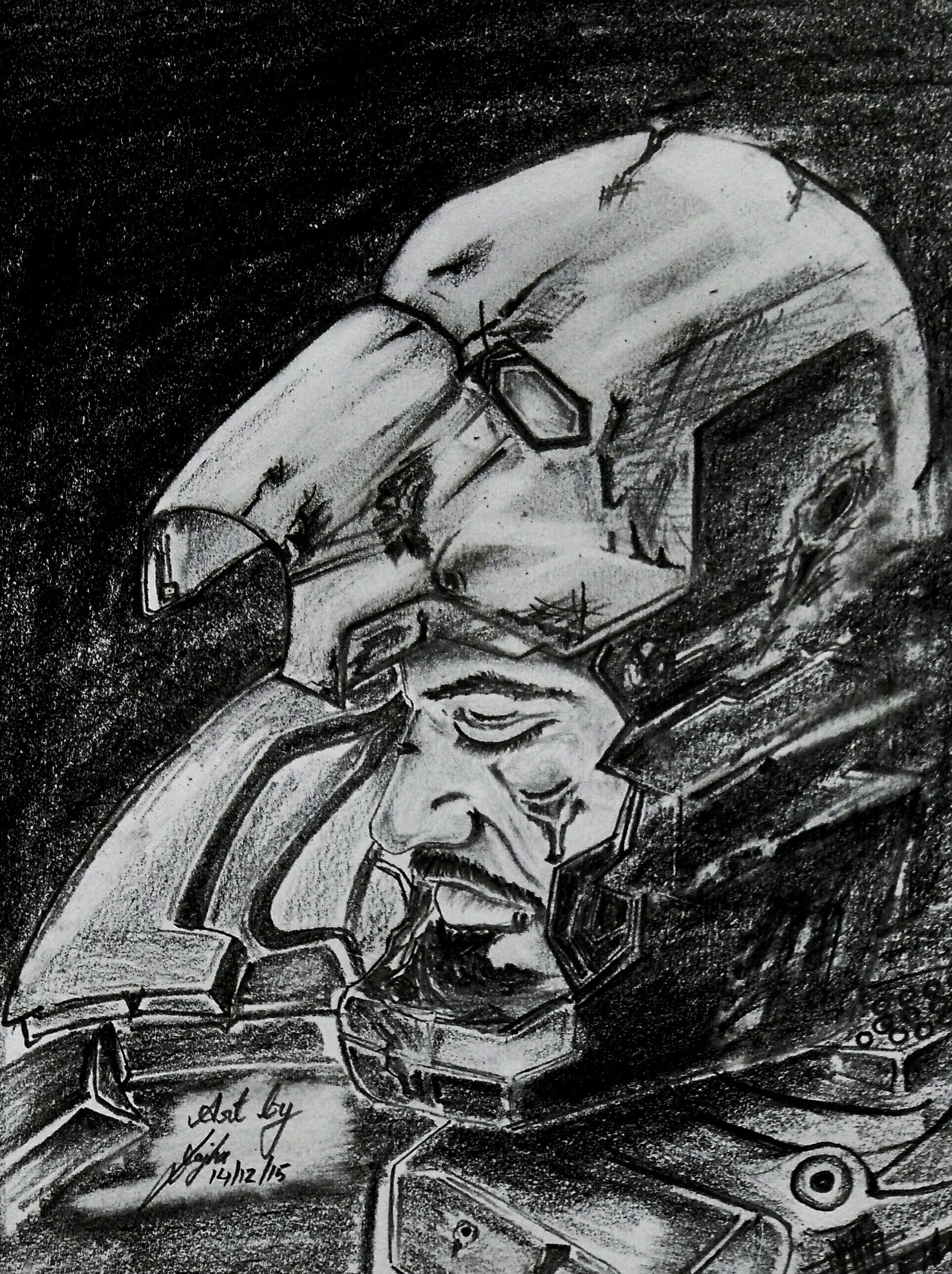 Iron man sketching pencil drawing