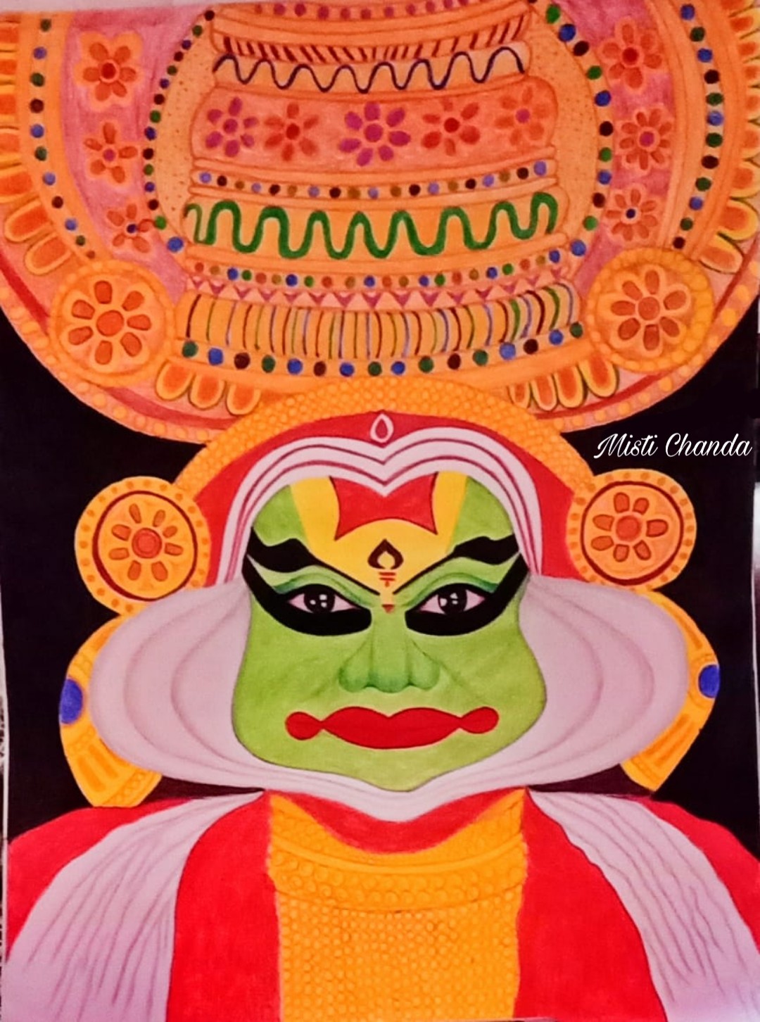 Color pencil sketch of Kathakali. Tribute to classical Indian dance.