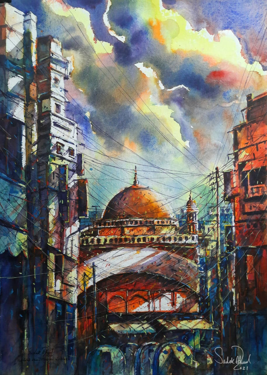 Watercolor painting of Artist Sadek Ahmed