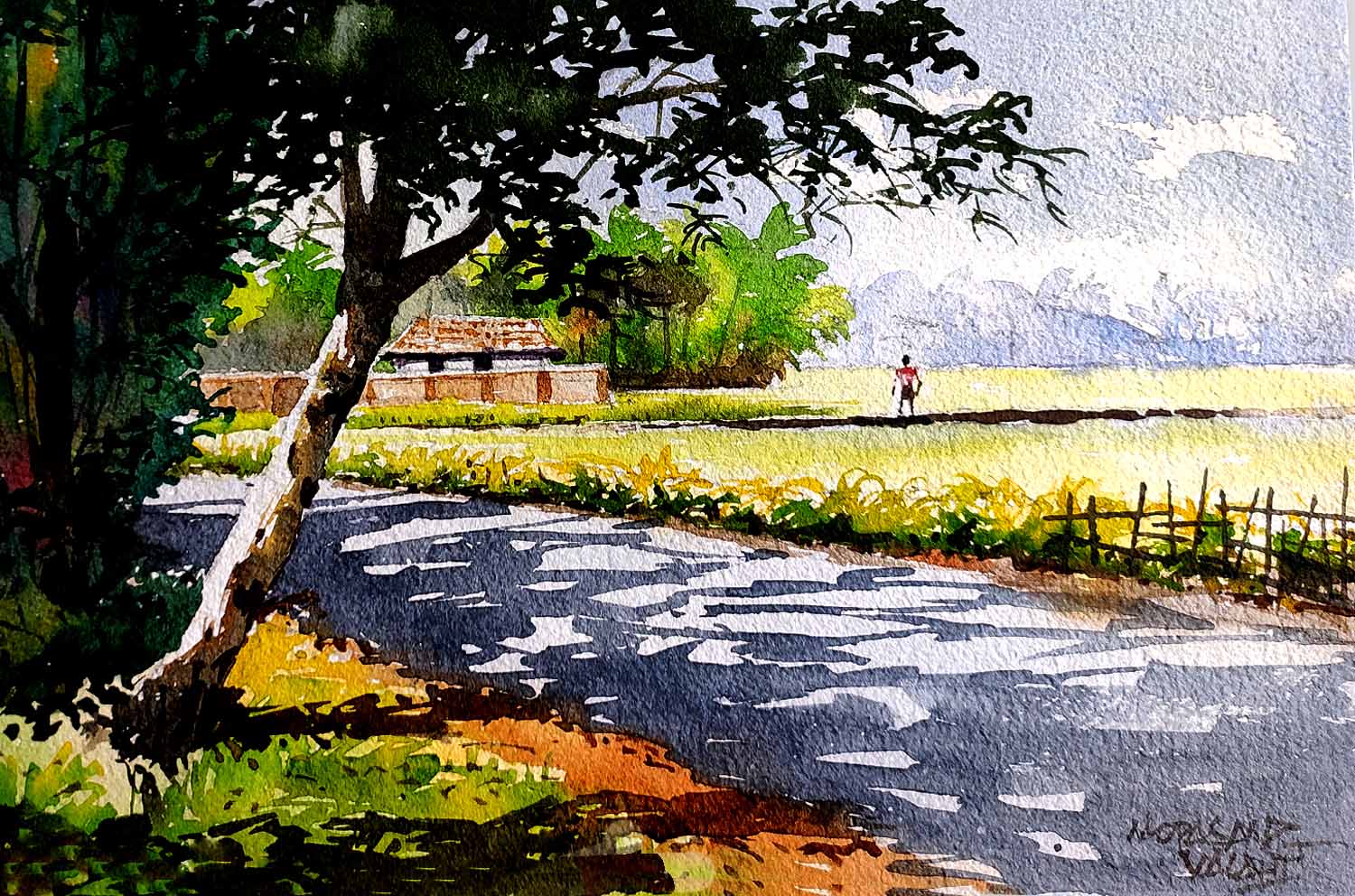 Watercolor painting on the enchanting beauty of kerala landscape.